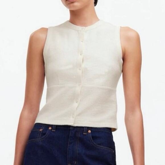Madewell Split Crewneck Cardigan Tank Lighthouse Size Large NWT - Picture 2 of 8